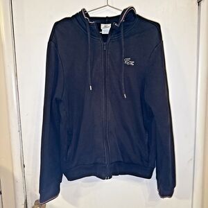 Lacoste Black Embroidered Logo Full Zip Hoodie Crocodile Fleece | Men's 4/Med